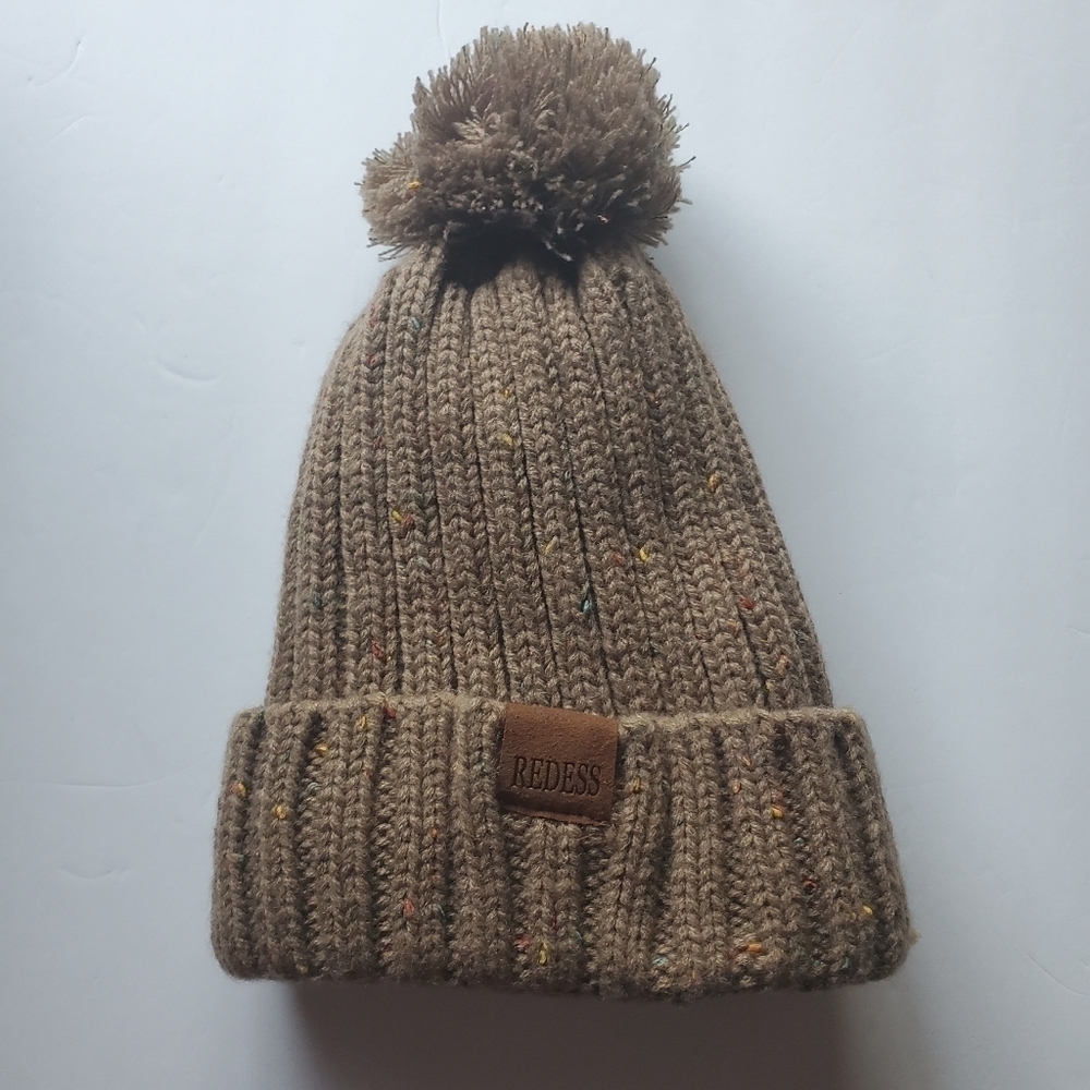 REDESS Women Winter Pompom Beanie Hat Fleece Lined Brown